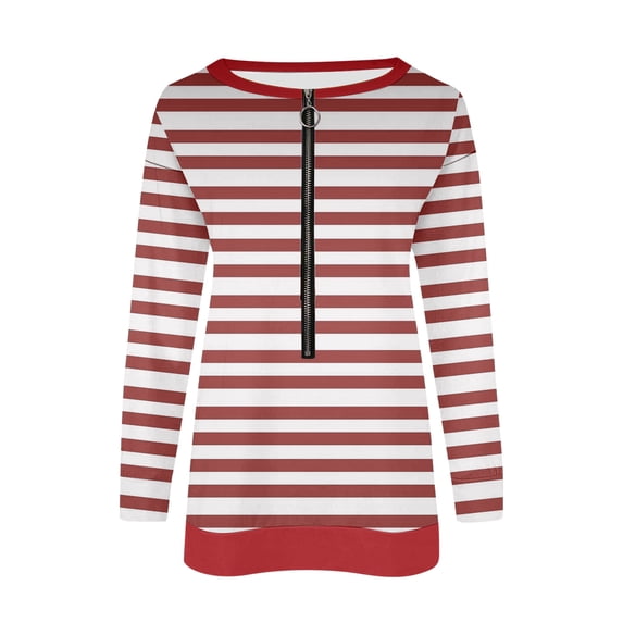 LIaqionyy Women 's Quarter Zip Sweatshirts Striped Shirts Fall Fashion Oversized Pullover Casual Tops Clothes