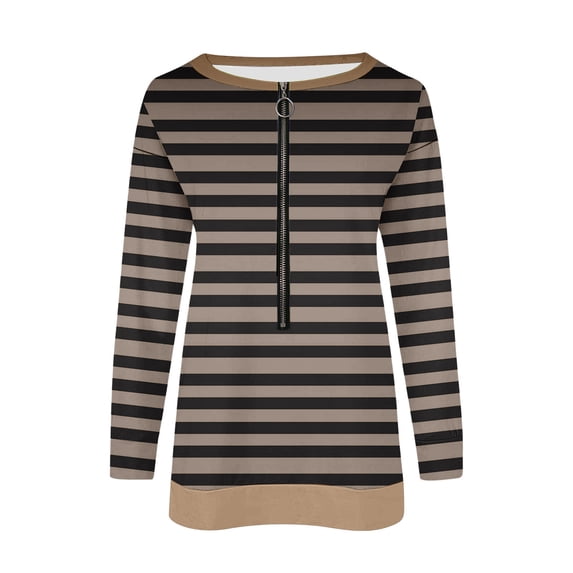 LIaqionyy Women 's Quarter Zip Sweatshirts Striped Shirts Fall Fashion Oversized Pullover Casual Tops Clothes