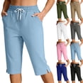 thumbnail image 1 of LIaqionyy Women's Shorts Drawstring Elastic Waisted Knee Length Workout Yoga Athletic Sweat Short with Pockets, 1 of 5