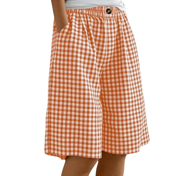 LIaqionyy Women’s Shorts Elastic Waist Knee Length Summer Beach Lounge Workout Casual Wide Leg Long Short