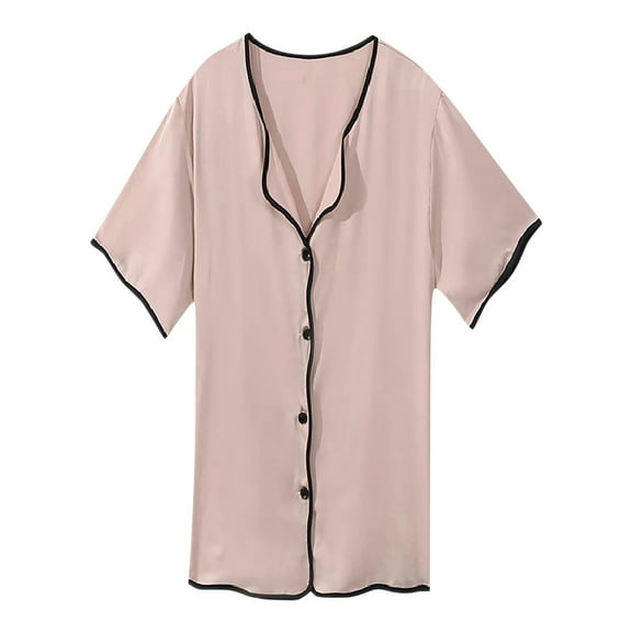 LIaqionyy Women's Silk Robes Dress Short Sleeve Button Down Short Nightgown Pajamas Satin Bathrobe
