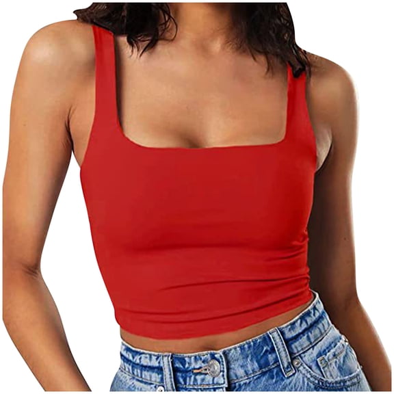 LIaqionyy Women's Sleeveless Strappy Tank Top Square Neck Workout Casual Slim Basic Crop Tops Going out Shirts