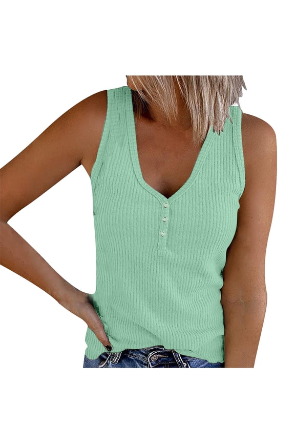 Women's Sleeveless Tank Tops Ribbed Knitted Button down T Shirts Summer Slim Tee Top Going out Shirt XXXL