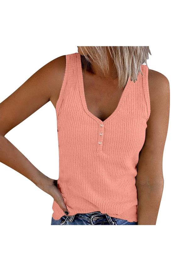 Women's Sleeveless Tank Tops Ribbed Knitted Button down T Shirts Summer Slim Tee Top Going out Shirt XXXL
