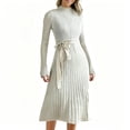 thumbnail image 1 of LIaqionyy Women's Sweater Dress Tie Waist Fall Mock Neck Ribbed Knit Long Sleeve Midi Sweaters Dresses, 1 of 6