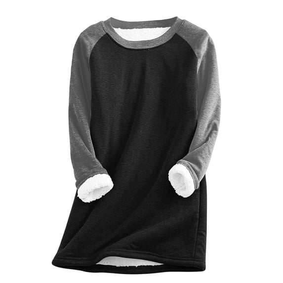 LIaqionyy Women's Sweatshirts Winter Warm Sherpa Lined Fleece Crewneck Sweatshirt Pullover Loungewear Tunic Tops