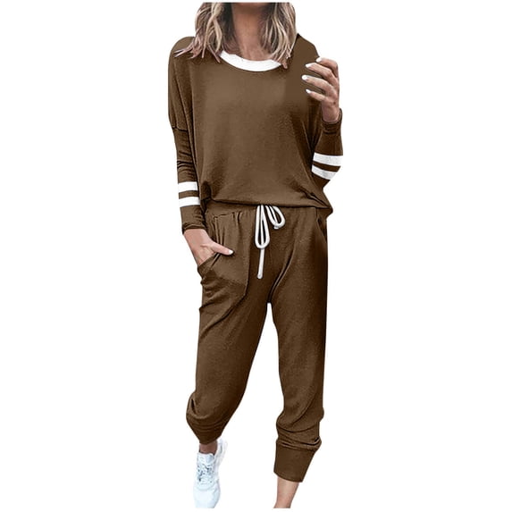 LIaqionyy Women's Sweatsuit Set Casual 2 Piece Outfit Pajamas Long Sleeve Top Sweatpant Drawstring Jogger Tracksuits