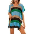 thumbnail image 1 of LIaqionyy Women's Swimwear Beach Bikini Swimsuit Color Block Cover up Crochet Striped Side Split Mini Dress, 1 of 7