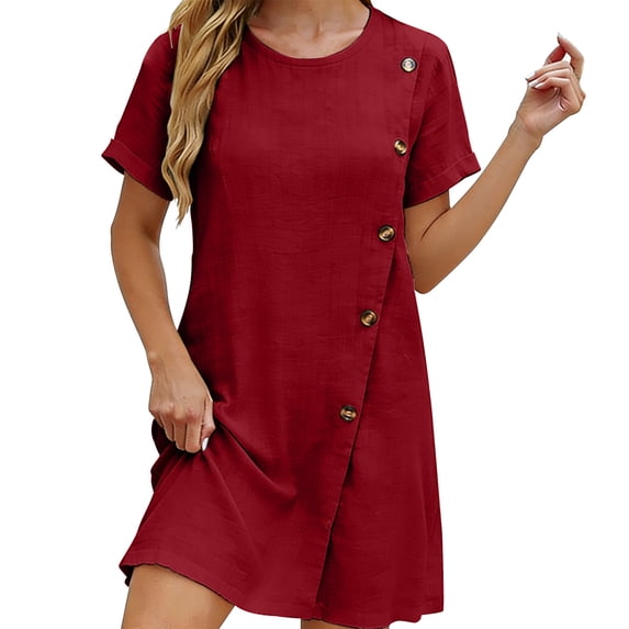 LIaqionyy Women's T Shirt Dress Short Sleeve Summer Casual Button down Crew Neck Sundresses Mini Dresses