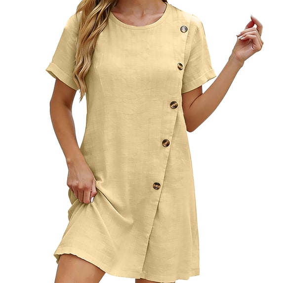 LIaqionyy Women's T Shirt Dress Short Sleeve Summer Casual Button down Crew Neck Sundresses Mini Dresses
