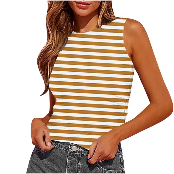 LIaqionyy Women's Tank Top Striped Crew Neck Sleeveless Cami Slim Summer Casual Fashion Outing Shirts Blouse