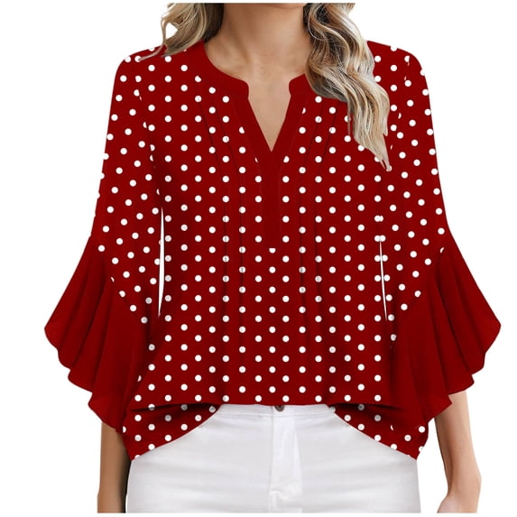LIaqionyy Women's Tops 3/4 Sleeve Ruffle Dressy Casual Fashion Cute V Neck Business Tees Blouses Ladies Summer Trendy Shirt