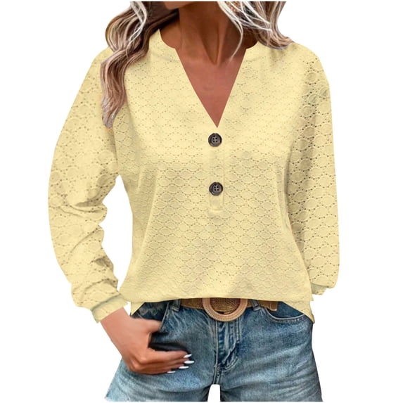 LIaqionyy Women's Tops Dressy Casual V Neck Long Sleeve Fall Business Blouses Cute T Shirts Work Clothes