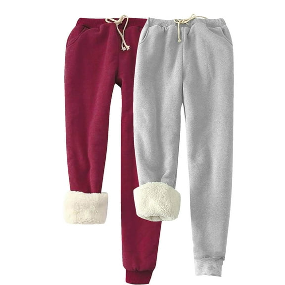 LIaqionyy Womens 2 Pack Joggers Sweatpants Fleece Lined Pants Running Yoga Workout Jogging Lounge Sweatpant S-5XL