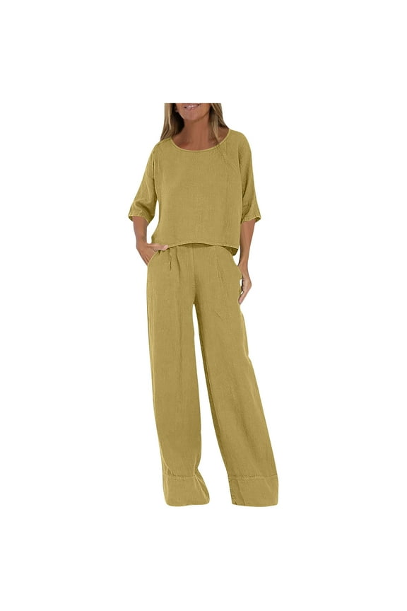 Womens 2 Piece Outfits Lounge Tunic Tops Loose Wide Leg Pants Tracksuit Fall Clothes with Pocket M-5XL