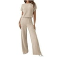 thumbnail image 1 of LIaqionyy Womens 2 Piece Summer Ribbed Knit Short Sleeve Tops with Wide Leg Pants Casual Trendy Tracksuit S-2XL, 1 of 6