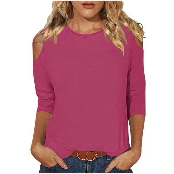 LIaqionyy Womens 3/4 Sleeve T Shirts Crew Neck Cute Tunic Tops Solid Color Dressy Casual Tees Pullover Clothes