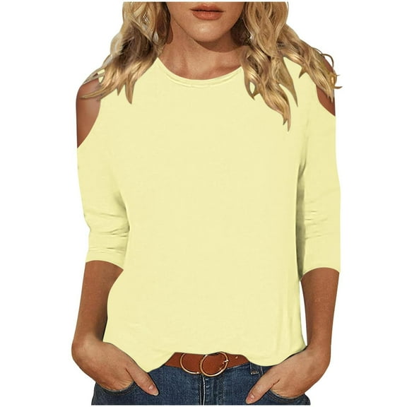 LIaqionyy Womens 3/4 Sleeve T Shirts Crew Neck Cute Tunic Tops Solid Color Dressy Casual Tees Pullover Clothes