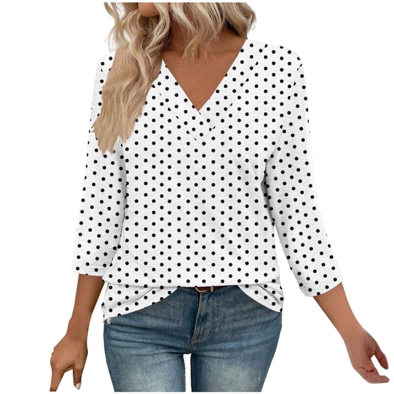 LIaqionyy Womens Blouses 3/4 Sleeve Casual V Neck Tunic Business Work Tops Fashion Trendy Shirts Clothes