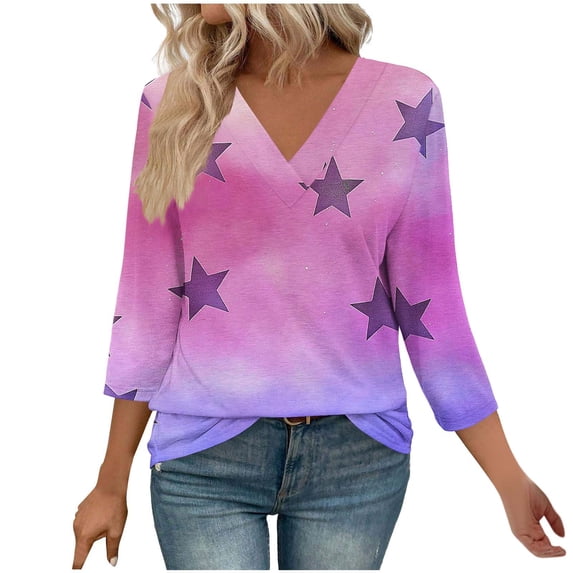 LIaqionyy Womens Blouses 3/4 Sleeve Casual V Neck Tunic Business Work Tops Fashion Trendy Shirts Clothes