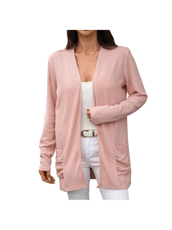 Womens Cardigan Open Front Long Sleeve Cardigans Jacket Fall Fashion Outwear Coats with Pocket