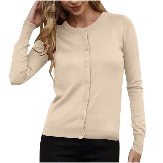 LIaqionyy Womens Cardigan Sweaters Button down Classic Casual Crewneck Soft Fall Tops Winter Fashion Clothes
