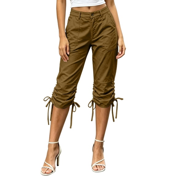 LIaqionyy Womens Cargo Capris Pants Hiking Casual Solid Color Fashion Capri Trousers Cropped Pant with Pocket