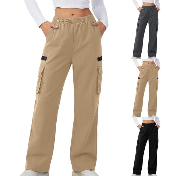 LIaqionyy Womens Cargo Pants Quick Dry Hiking High Waist Baggy Casual Outdoor Joggers Trousers with Zipper Pockets