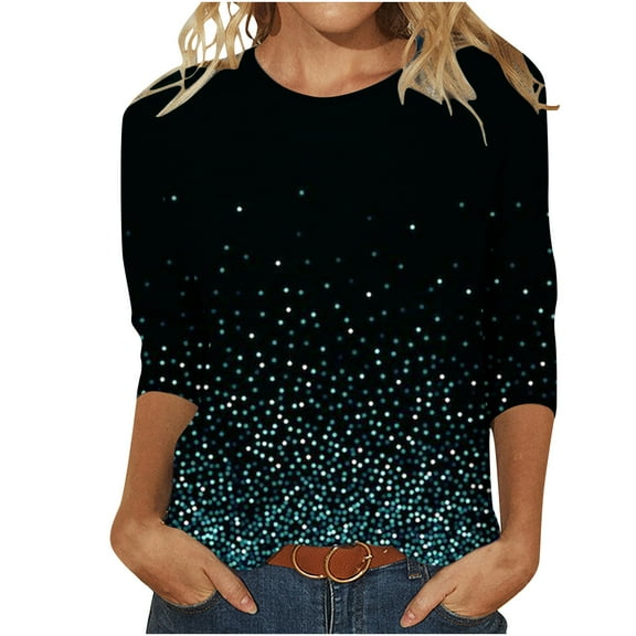 LIaqionyy Womens Christmas 3/4 Length Sleeve Tunic Tops Casual Crew Neck Shirts Basic Tees Business Work Blouses Fall Clothes