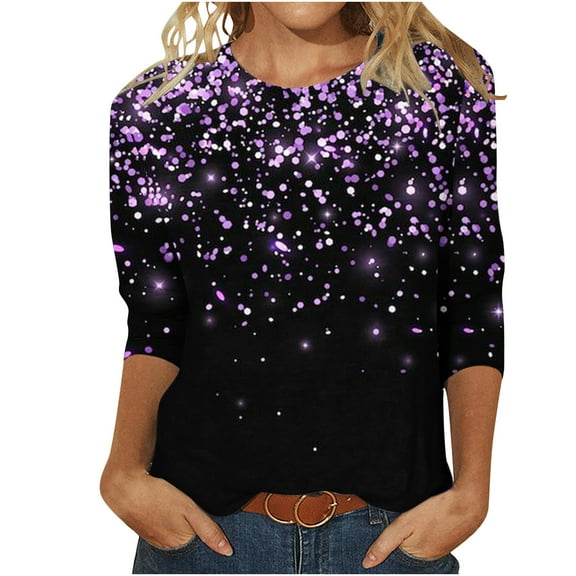 LIaqionyy Womens Christmas 3/4 Length Sleeve Tunic Tops Casual Crew Neck Shirts Basic Tees Party Blouses Fall Clothes