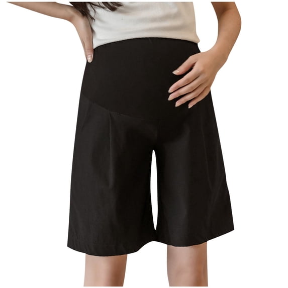 LIaqionyy Womens Cotton Maternity Shorts with Pockets Pregnancy Casual Work Adjustable Waist Comfy Pants Clothes