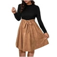 thumbnail image 1 of LIaqionyy Womens Dress Fall Long Sleeve Crewneck A Line Flowy Causal Business Outfits Midi Dresses with Belt L-5XL, 1 of 3