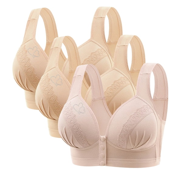 LIaqionyy Womens Front Closure Bras Solid Color No Underwire Push Up Full-Coverage Breathable Comfy Everyday Bra 3Pc