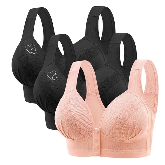 LIaqionyy Womens Front Closure Bras Solid Color No Underwire Push Up Full-Coverage Breathable Comfy Everyday Bra 3Pc