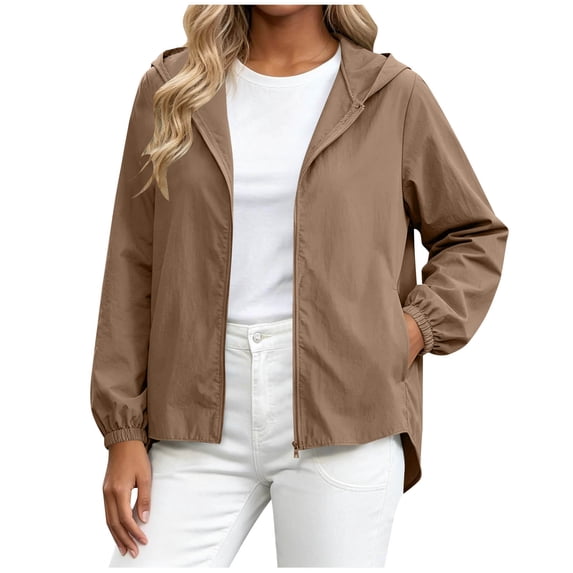 LIaqionyy Womens Hooded Jacket Long Sleeve Lightweight Casual Outerwear Jackets Spring Coats with Pockets