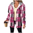 thumbnail image 1 of LIaqionyy Plaid Jacket for Womens Casual Button down Long Sleeve Shacket Fleece Lined Warm Jackets Clothes, 1 of 7