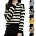 thumbnail image 1 of LIaqionyy Womens Knit Sweaters Classic Striped Crew Neck Pullover Causal Fall Lightweight Sweater Tops, 1 of 3