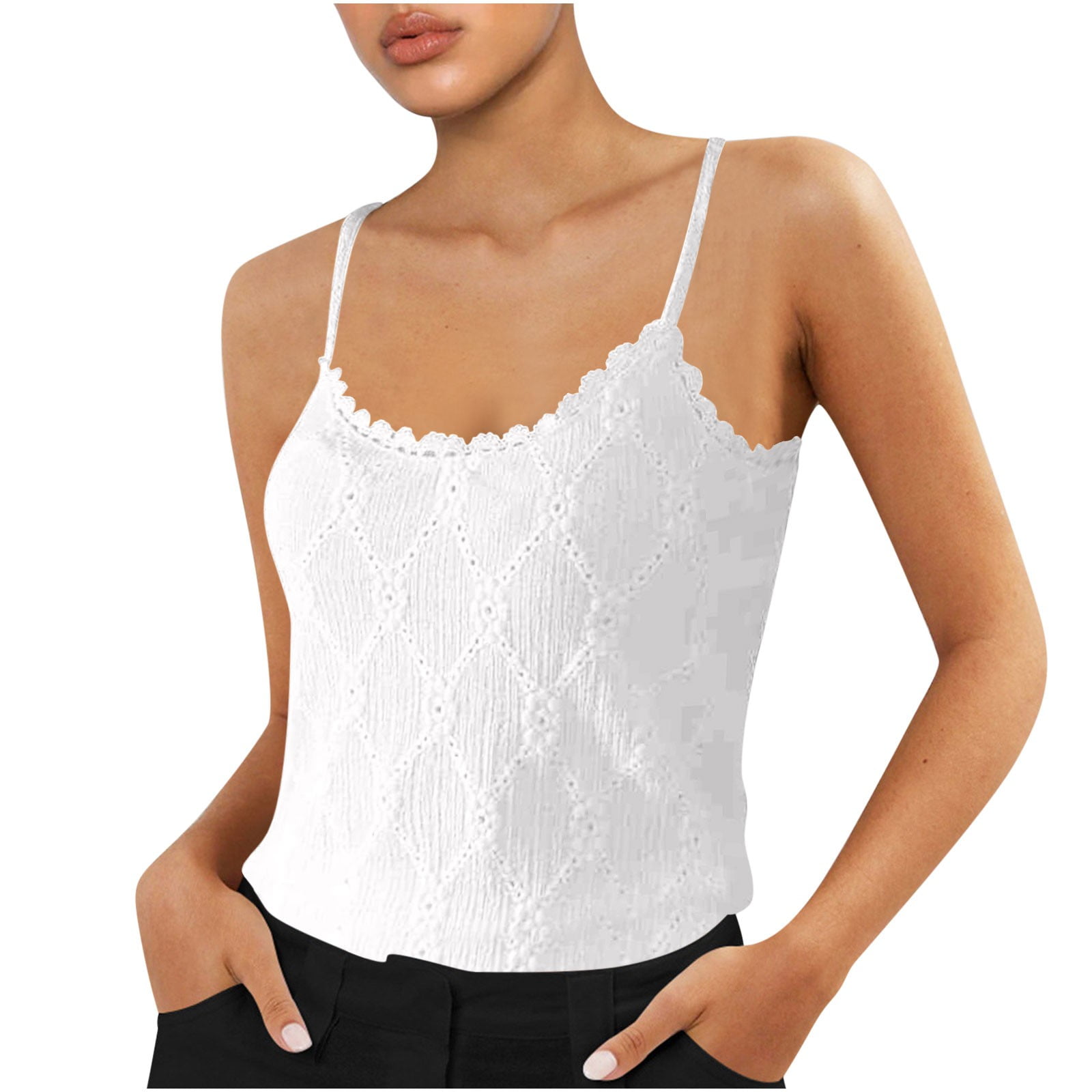 Lace Camis Spaghetti Strap Irregular Hem Tank V-neck Mesh See Through Summer Vest Crop Tops