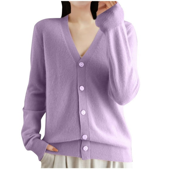 LIaqionyy Womens Lightweight Cardigan V Neck Button down Sweaters Long Sleeve Soft Knitted Coats Tops