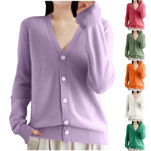 LIaqionyy Womens Lightweight Cardigan V Neck Button down Sweaters Long Sleeve Soft Knitted Coats Tops