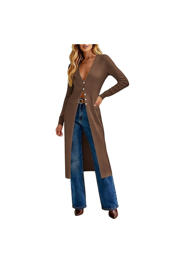 Womens Long Cardigan Lightweight Trendy V Neck Open Front Button down Summer Fashion Cardigans