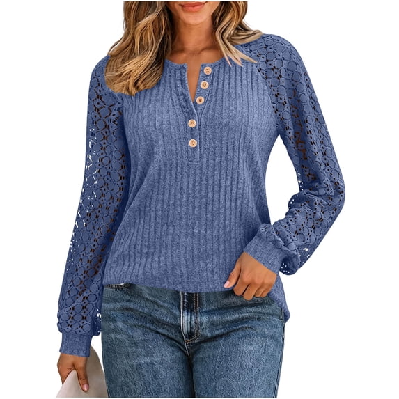 LIaqionyy Womens Long Sleeve Shirts Lace Tops Fall Fashion Outfits Business Casual Blouses Lightweight Sweater