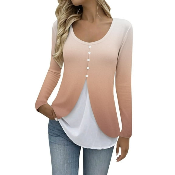 LIaqionyy Womens Long Sleeve Tops Dressy Loose Casual T Shirts Fall Women's Crew Neck Clothes Fashion Trendy Outfit