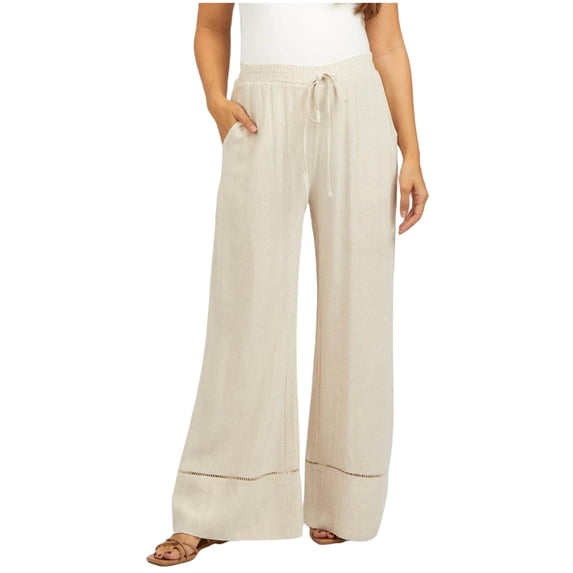 LIaqionyy Womens Maternity Pants Wide Leg High Waisted Adjustable Drawstring Casual Trousers with Pockets