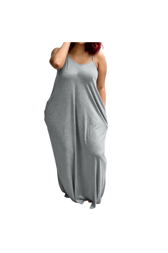 Womens Maxi Dress Sleeveless Casual Plus Size Loose Long Summer Beach Vacation Dresses with Pocket