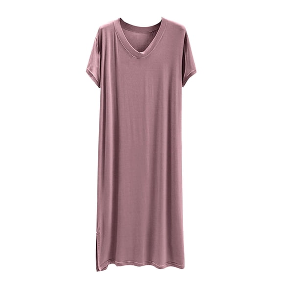 LIaqionyy Womens Nightshirt Nightgown Short Sleeve Casual V Neck Sleepshirt Sleepwear Soft Pajamas Dress