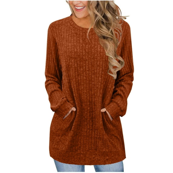 LIaqionyy Womens Oversized Sweaters with Pockets Ribbed Knitted Long Sleeve Sweatshirt Casual Loose Tops