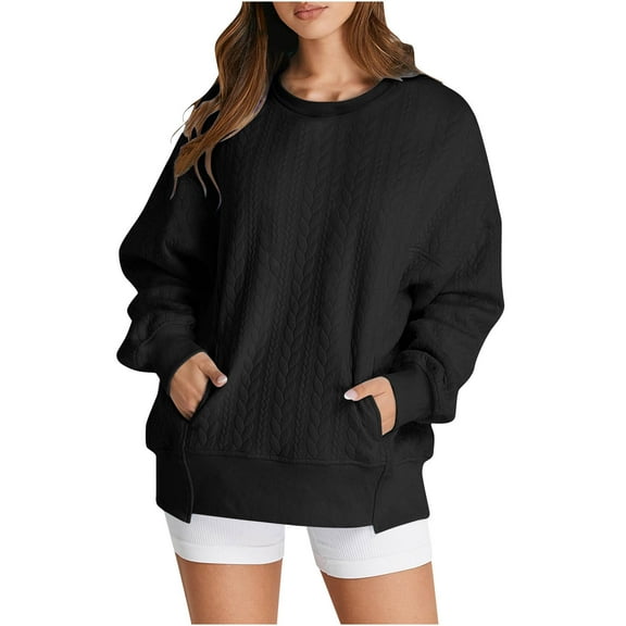 LIaqionyy Womens Oversized Sweatshirt 2024 Casual Round Neck Solid Color Tops Fall Loose Long Sleeve Outfits