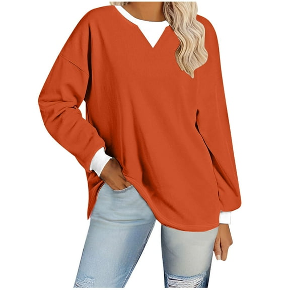 LIaqionyy Womens Oversized Sweatshirts Color Block Long Sleeve Crew Neck Fall Tops 2024 Trendy Loose Clothes