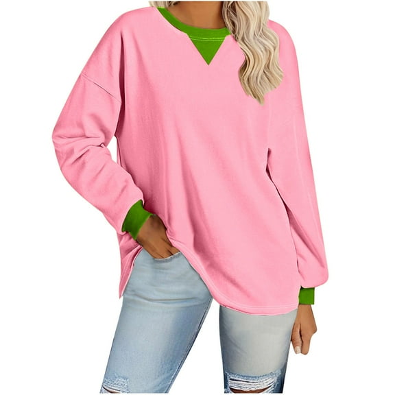 LIaqionyy Womens Oversized Sweatshirts Color Block Long Sleeve Crew Neck Fall Tops 2024 Trendy Loose Clothes